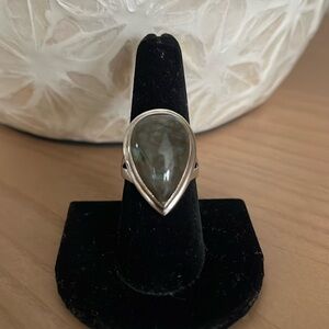 Beautiful Sterling Silver Labradorite Teardrop Ring Size 8
